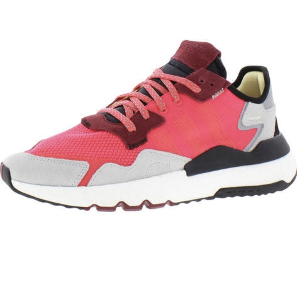 Adidas Nite Jogger sneaker neon red coral grey suede EUC mens 7.5 womens 9